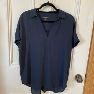 NYDJ Navy V-Neck Short Sleeve Blouse